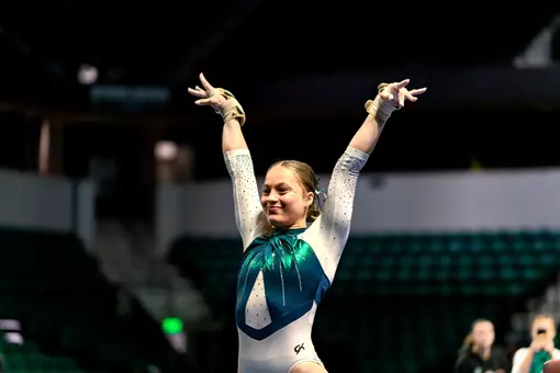 Kyrie Lowe after competing on vault at the Wilberforce meet