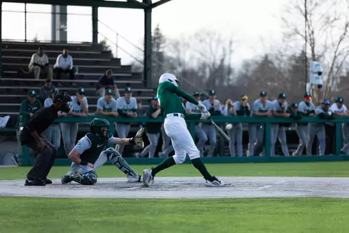 Devan Zirwas hits a home run against Michigan State in the 2026 EMU baseball home opener at Oestrike Stadium, March 10, 2026