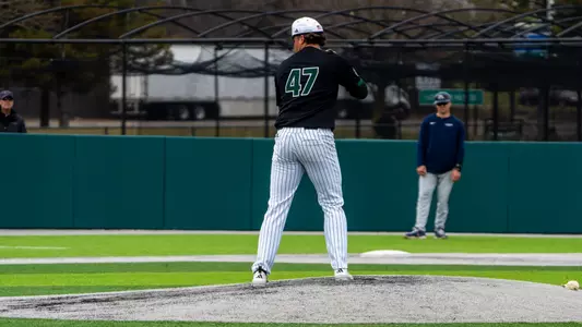 Cal Rutherford prepares to pitch the ball against Akron, March 22, 2026