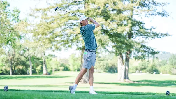 Robby Turnbull finishes his tee shot swing at the Bridgestone Collegiate Invitational in Napa, Calif.