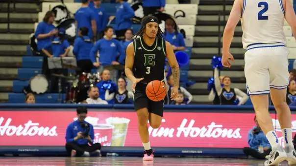 Mehki Ellison dribbling a basketball at Buffalo, March 3, 2026