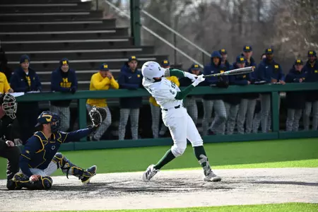 Bruce Jellison swings the bat against Michigan, April 6, 2026