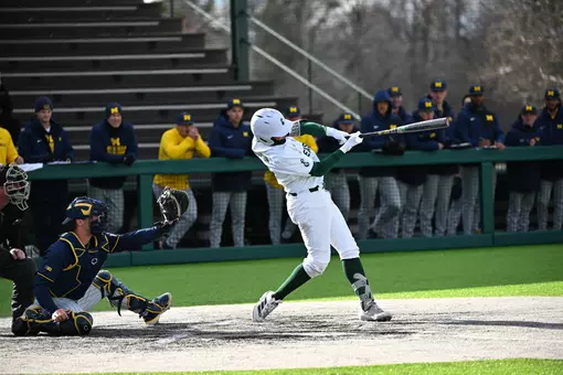 Bruce Jellison swings the bat against Michigan, April 6, 2026
