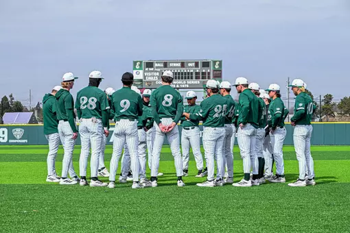 EMU baseball team huddles before facing Akron, March 21, 2026