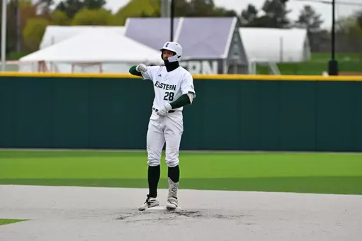 Ty Stecko celebrates a double at second base against Western Michigan, April 18, 2026