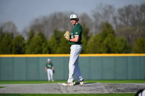 Fischer Hendershot prepares to pitch against Western Michigan, April 18, 2026