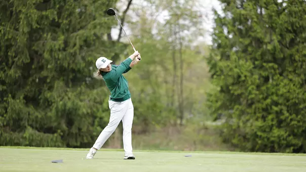 Savannah de Bock drives her tee shot down the fairway at the 2026 MAC Championships at Firestone Country Club in Akron, Ohio