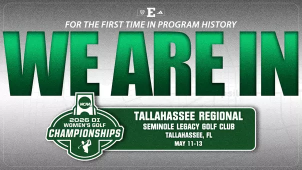 Graphic depicting the NCAA Women's Division I Golf Championships logo and the wording We Are In