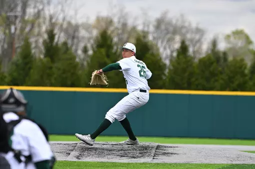 John Carmichael pitches the baseball against Bowling Green at Oestrike Stadium, May 1, 2026