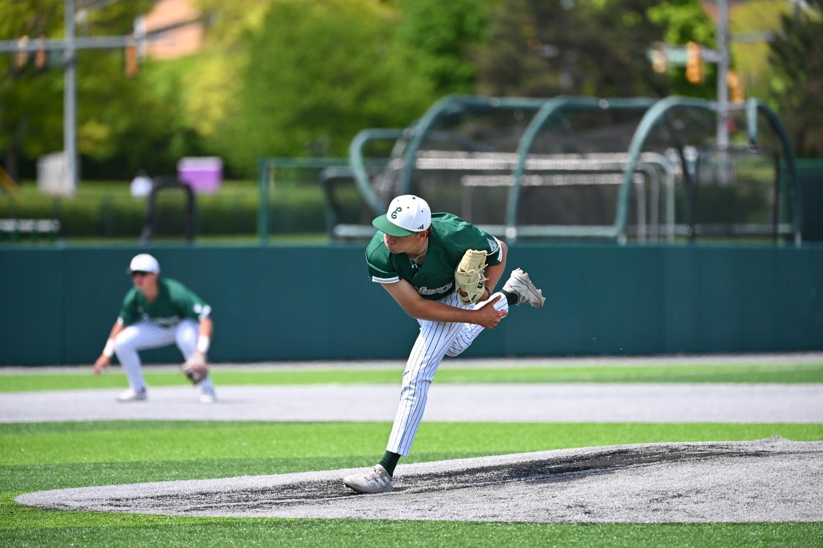 John Carmichael pitches against Ohio at Oestrike Stadium, May 14, 2026