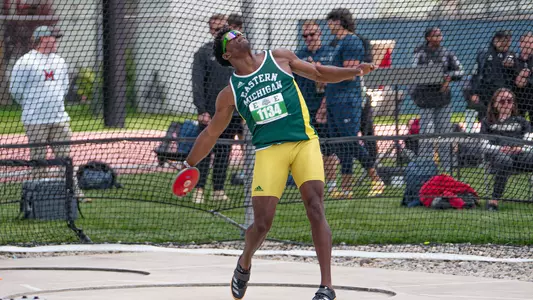 DeMarrio Roetherford discus throw at 2026 Outdoor MAC Championships May 14, 2026