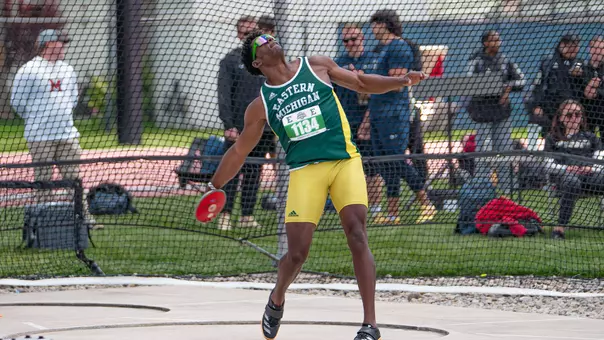 DeMarrio Roetherford discus throw at 2026 Outdoor MAC Championships May 14, 2026