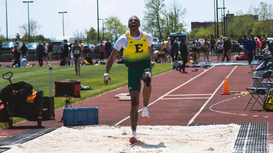 Gabe Oliveira celebrating during the triple jump at the Len Paddock Open May 8, 2026
