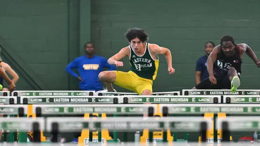 Leo Ignacio hurdling at Bob Parks Memorial Jan. 24, 2026