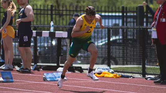 Peyton Caldwell running the 100m at the Len Paddock Open May 8, 2026