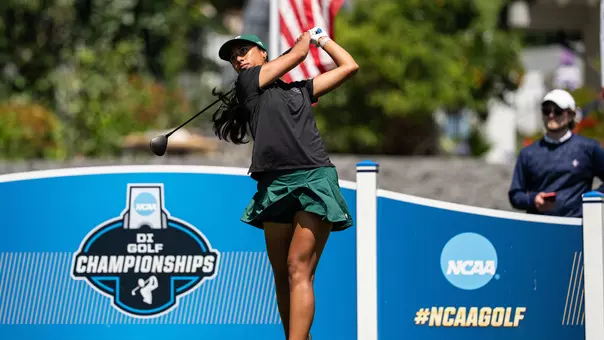 Janae leovao watches her tee shot at the 2026 NCAA Championships in Carlsbad, Calif.