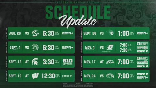 Kickoff Times, TV Set for Eight EMU Football Games