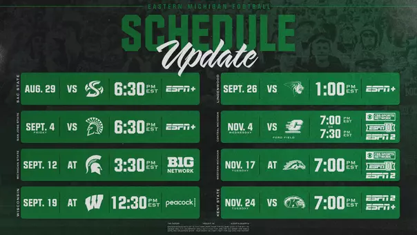 Kickoff Times, TV Set for Eight EMU Football Games