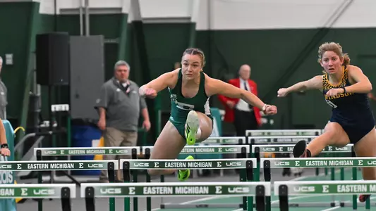 Nikol Antoniadi running the 60m hurdles at Bob Parks Memorial Jan. 24, 2026