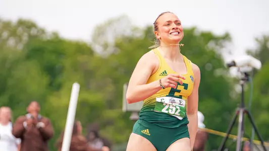 Nikol Antoniadi running the 100m hurdles at the MAC Outdoor Championships 2026