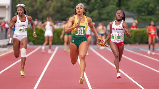 Uduak Udosoh running the 4x100m relay at the MAC Outdoor Championships 2026