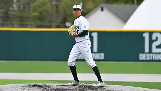 John Carmichael prepares to pitch against Bowling Green at Oestrike Stadium, May 1, 2026