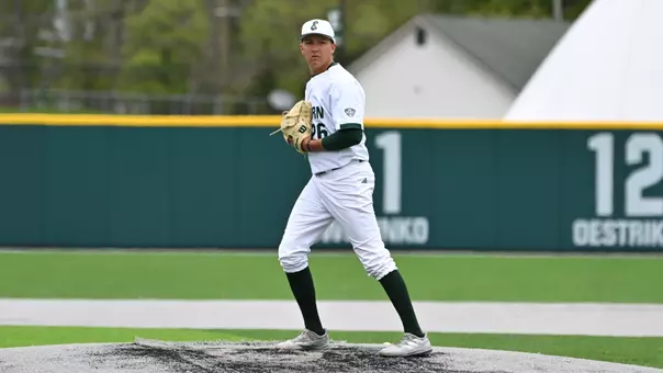 John Carmichael prepares to pitch against Bowling Green at Oestrike Stadium, May 1, 2026