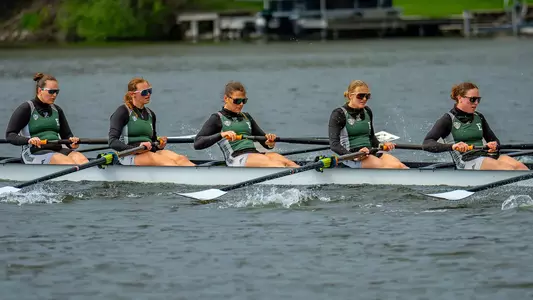 Eastern Michigan Rowing student-athletes row at the EMU Rowing Course at Ford Lake on a sunny day to celebrate Senior Day against the University of Dayton Flyers, May 3, 2026