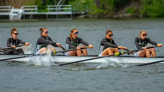 Eastern Michigan Rowing student-athletes row at the EMU Rowing Course at Ford Lake on a sunny day to celebrate Senior Day against the University of Dayton Flyers, May 3, 2026