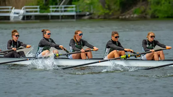 Eastern Michigan Rowing student-athletes row at the EMU Rowing Course at Ford Lake on a sunny day to celebrate Senior Day against the University of Dayton Flyers, May 3, 2026