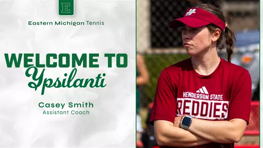 Tennis Assistant Coach hiring graphic featuring Casey Smith positioned on the right side of the image