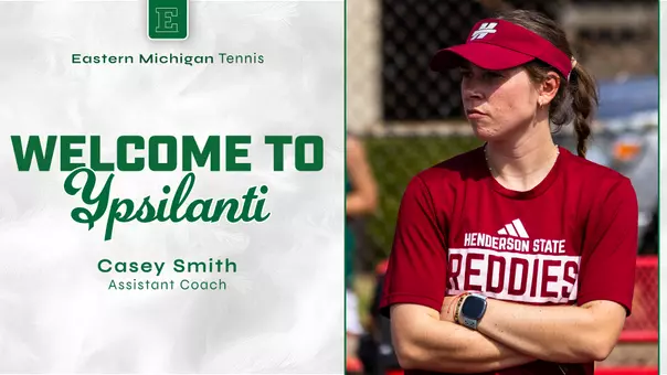 Tennis Assistant Coach hiring graphic featuring Casey Smith positioned on the right side of the image