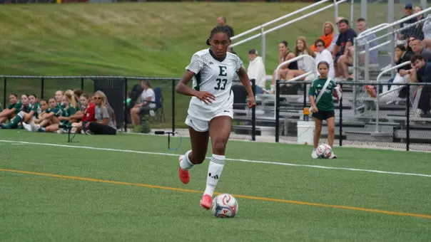 Ciara Brown with a soccer ball against Duquesne, Aug. 12, 2026