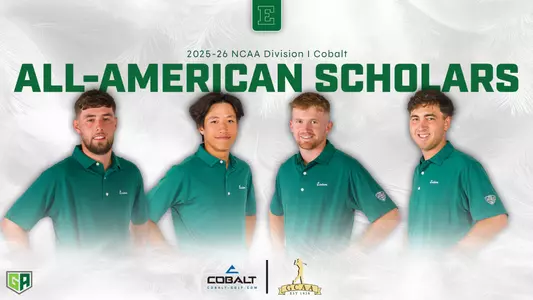 2025-26 GCAA Cobalt Golf All-America Scholar graphic featuring images of Charlie Box, Tim Chan, Rory McDonald-O'Brien, and Leo Mihaich
