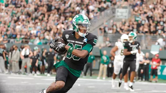 Kozy Isaac runs towards the endzone after catching the football against Sacramento State at Rynearson Stadium, Aug 29, 2026