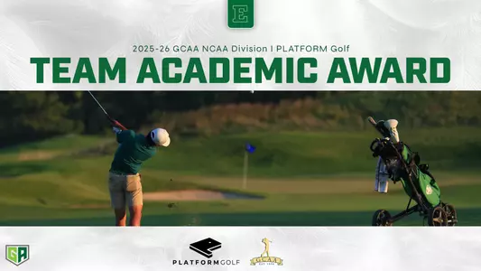 Graphic for the GCAA Academic Team Award showing Tim Chan hitting an approach shot into the green