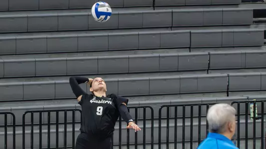 Mia Schaefer serves the volleyball at an exhibition at Michigan State, Aug. 19