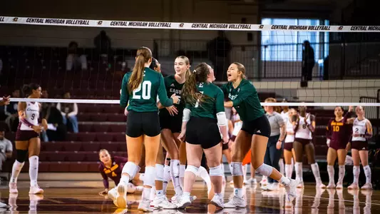 Haley Trosky celebrates on the court at Central Michigan Sept. 22, 2026