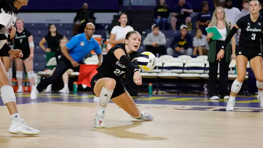 AshleeKay Christensen gets low for a dig at Michigan, Sept. 17, 2026