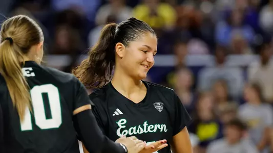Azra Eriç smiles following a point at Michigan, Sept. 17, 2026