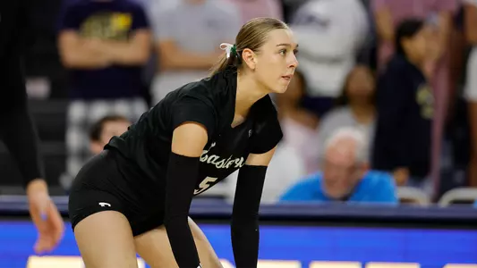 Maddie Herman in a ready position at Michigan, Sept. 17, 2026