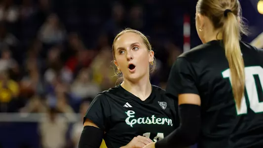 Julia Johnson following a point at Michigan, Sept. 17, 2026