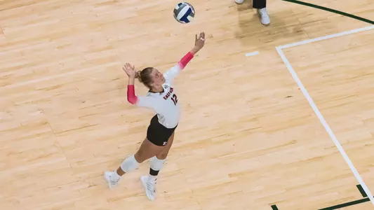 Olivia Beaudrie prepares to hit a serve vs. Cornell, Sept. 18, 2026