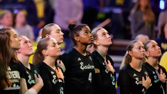 Olivia Stewart stands for the national anthem at Michigan, Sept. 17, 2026