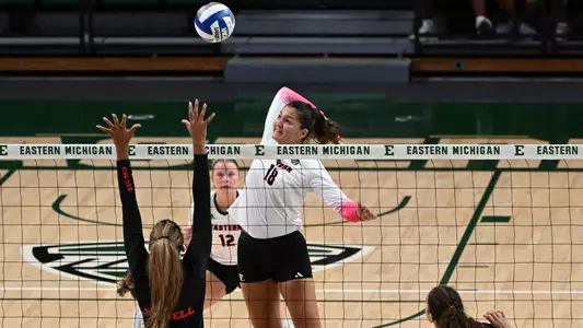 Azra Eriç reaches back to strike the ball vs. Cornell, Sept. 18, 2026