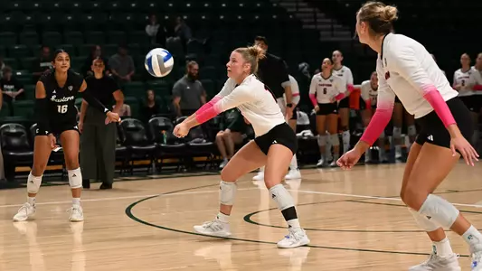 Olivia Beaudrie digs a ball vs. Cornell, Sept. 18, 2026