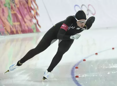 Feb 13, 2014; Sochi, RUSSIA; Brittany Bowe of the USA during the speed skating ladies' 1000m in the Sochi 2014 Olympic Winter Games at Adler Arena Skating Center. Mandatory Credit: Robert Hanashiro-USA TODAY Sport