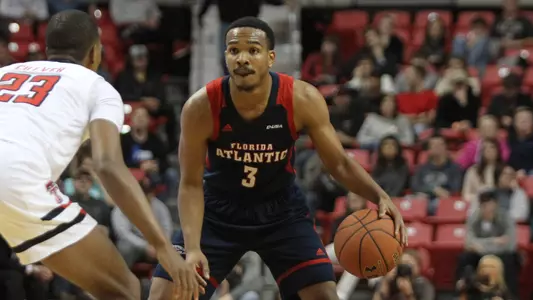 Dec 19, 2017; Lubbock, TX, USA; Florida Atlantic Owls guard Anthony Adger (3) in action against Texas Tech Red Raiders guard Jarrett Culver (23) in the first half at United Supermarkets Arena. Mandatory Credit: Michael C. Johnson-USA TODAY Sport