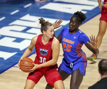 during the Gators' game against the Florida Atlantic Owls on Monday, December 7, 2020 at Exactech Arena at the Stephen C. O'Connell Center in Gainesville, FL / UAA Communications photo by Hannah White