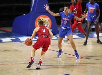 during the Gators' game against the Florida Atlantic Owls on Monday, December 7, 2020 at Exactech Arena at the Stephen C. O'Connell Center in Gainesville, FL / UAA Communications photo by Hannah White